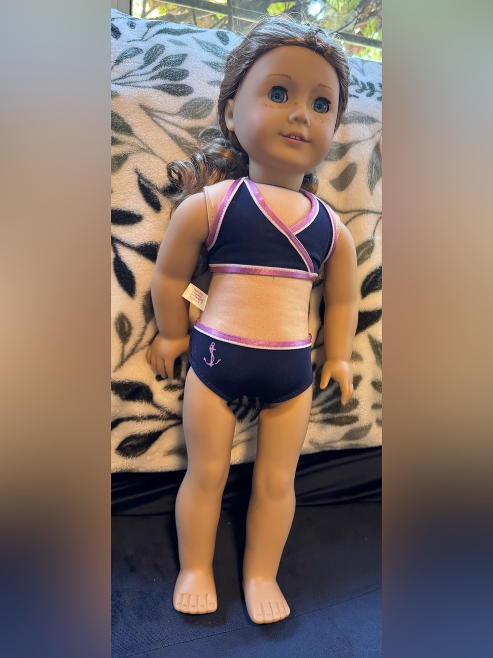 Authentic American Girl Two-in-One Beach Outfit Navy Pink Anchor Swimsuit